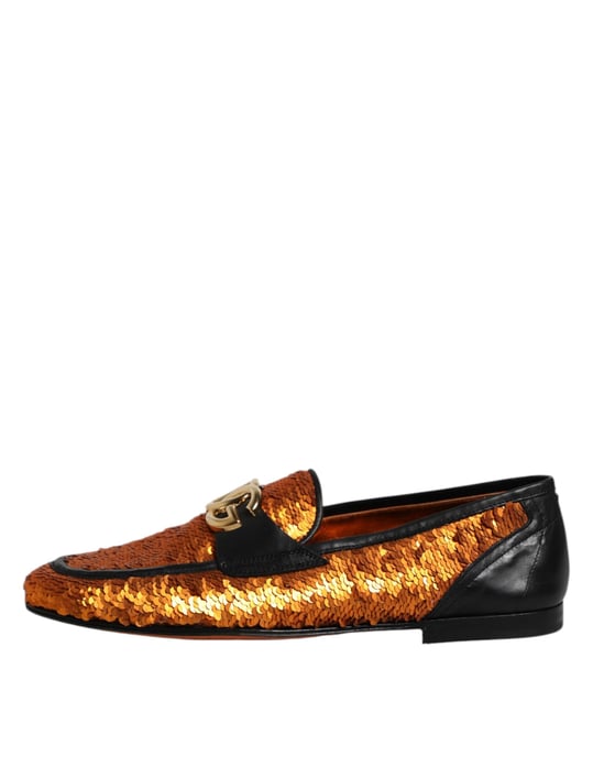 Dolce & Gabbana Oranje Pailletten Versierde Heren Loafers Schoenen - Image 6