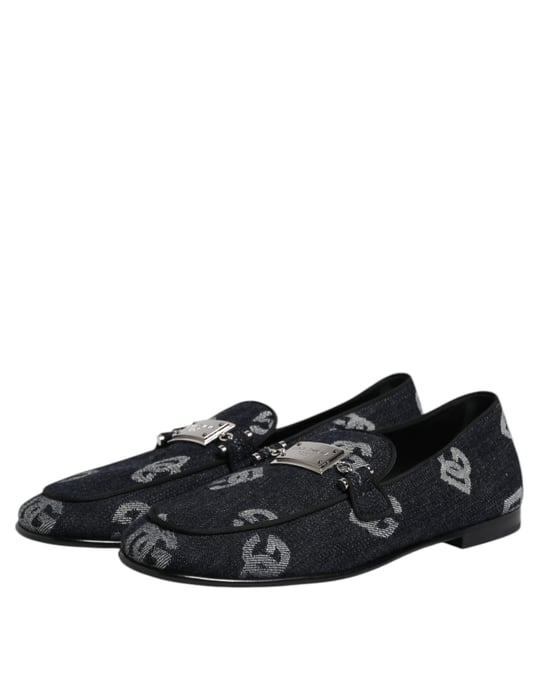 Dolce & Gabbana Blauwe Logo Katoenen Instappers Formele Schoenen - Image 4