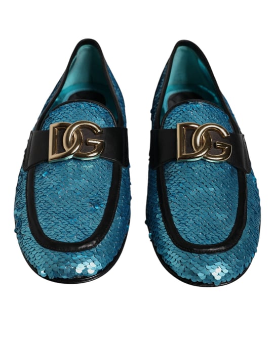 Dolce & Gabbana Blå Paljettklädda Slippers Formella Klädsko - Image 3