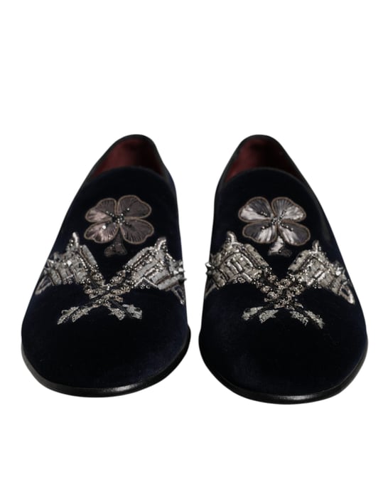 Dolce & Gabbana Svart Sammet Blommig Gun Loafers Klänning Skor - Image 2