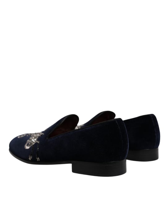 Dolce & Gabbana Svart Sammet Blommig Gun Loafers Klänning Skor - Image 4