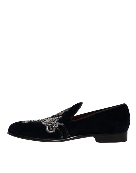 Dolce & Gabbana Svart Sammet Blommig Gun Loafers Klänning Skor - Image 5