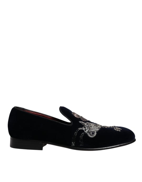 Dolce & Gabbana Svart Sammet Blommig Gun Loafers Klänning Skor - Image 6