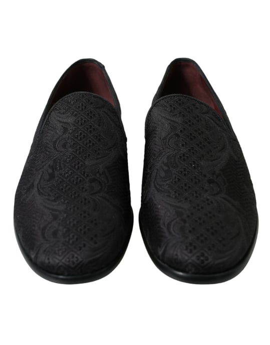 Dolce & Gabbana Zwarte Brokaat Heren Instap Loafer Dresschoenen - Image 2