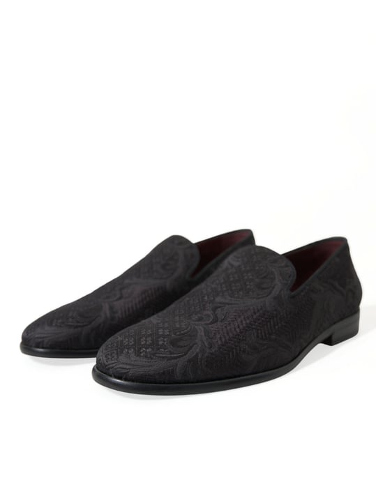 Dolce & Gabbana Zwarte Brokaat Heren Instap Loafer Dresschoenen - Image 3