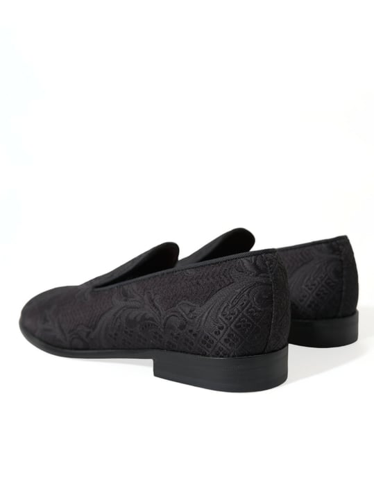 Dolce & Gabbana Zwarte Brokaat Heren Instap Loafer Dresschoenen - Image 4