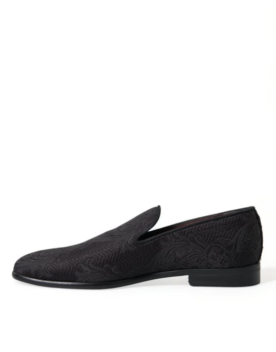 Dolce & Gabbana Zwarte Brokaat Heren Instap Loafer Dresschoenen - Image 5