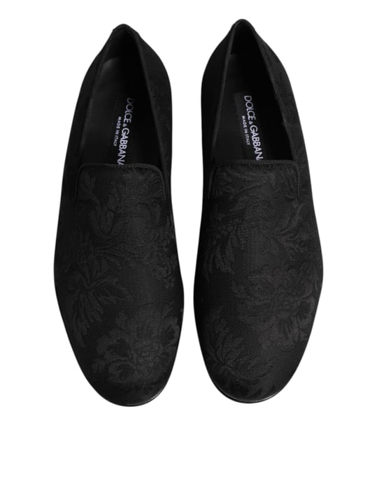 Dolce & Gabbana Zwarte Bloemen Brokaat Instappers Heren Dresschoenen - Image 3