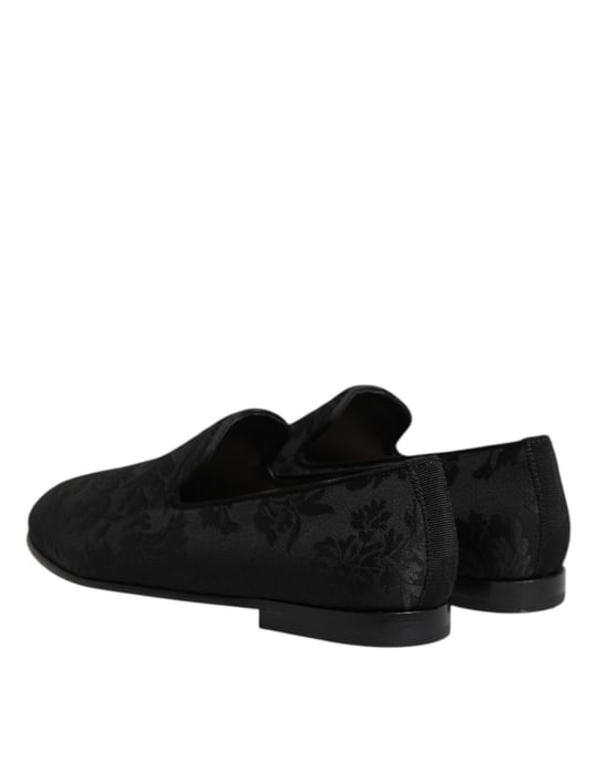 Dolce & Gabbana Zwarte Bloemen Brokaat Instappers Heren Dresschoenen - Image 5