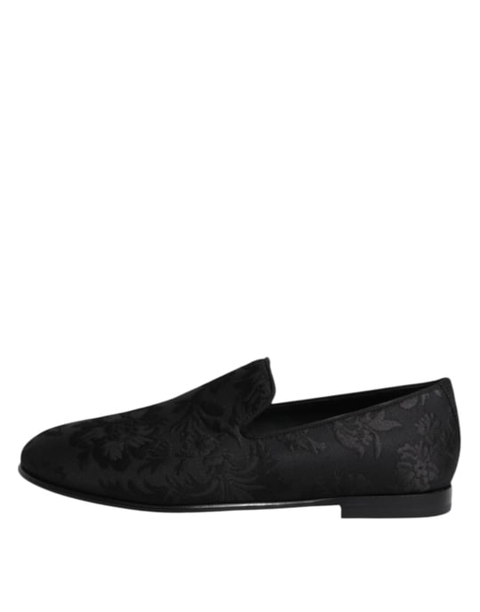 Dolce & Gabbana Zwarte Bloemen Brokaat Instappers Heren Dresschoenen - Image 6