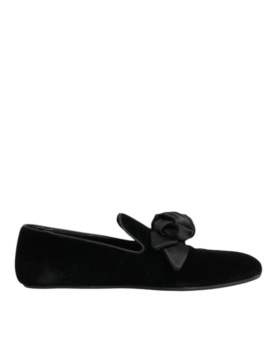 Dolce & Gabbana Svart Mocka Bomull Ros Slip On Loafers Skor - Image 2