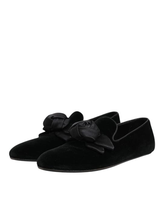 Dolce & Gabbana Svart Mocka Bomull Ros Slip On Loafers Skor - Image 4