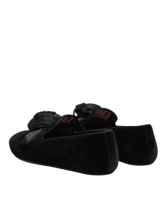 Dolce & Gabbana Svart Mocka Bomull Ros Slip On Loafers Skor - Image 5