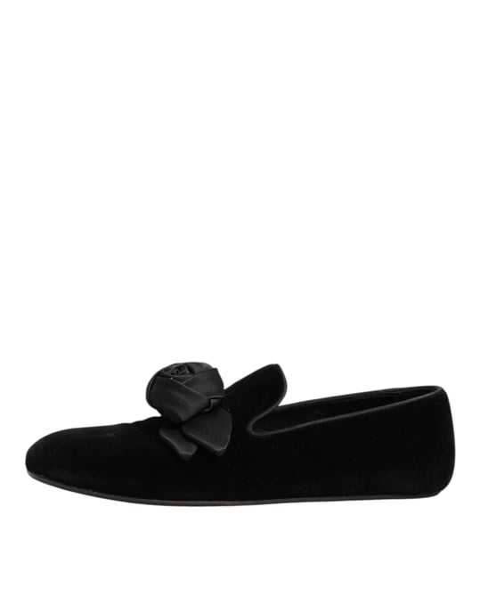 Dolce & Gabbana Svart Mocka Bomull Ros Slip On Loafers Skor - Image 6