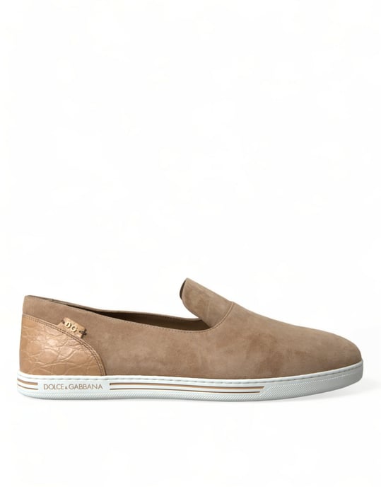 Dolce & Gabbana Beige Suede Caiman Men Loafers Slippers Shoes - Image 1