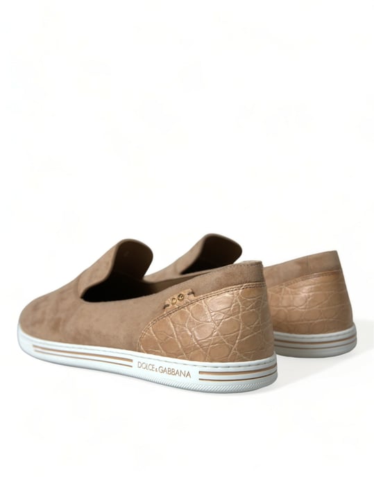 Dolce & Gabbana Beige Suede Caiman Men Loafers Slippers Shoes - Image 4