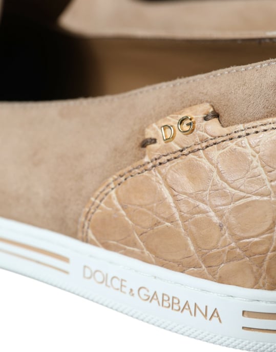 Dolce & Gabbana Beige Suede Caiman Men Loafers Slippers Shoes - Image 5