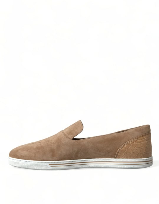 Dolce & Gabbana Beige Suede Caiman Men Loafers Slippers Shoes - Image 6