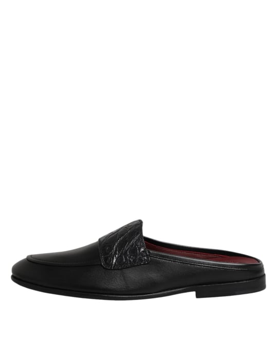 Dolce & Gabbana Black Calfskin Leather Slip On Loafers Shoes - Image 6