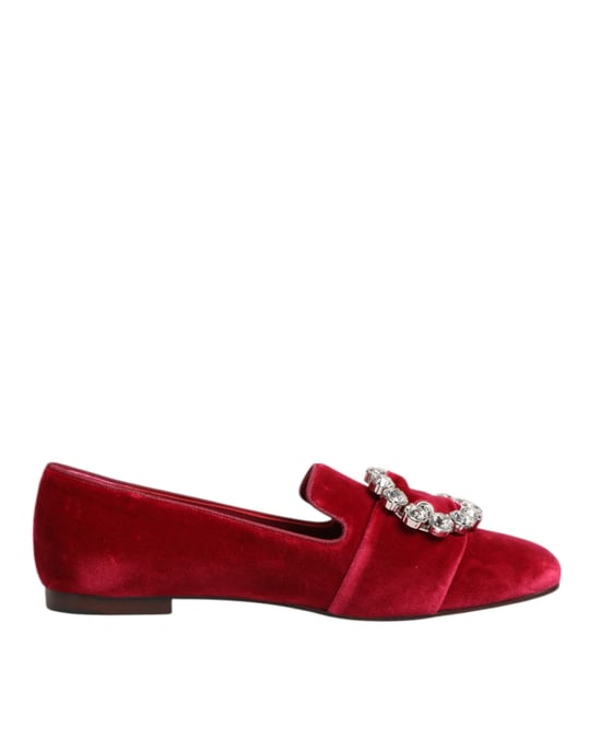 Dolce & Gabbana Rode Velours Kristallen Gespschoenen Flats - Image 2