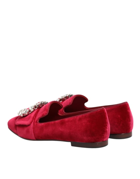Dolce & Gabbana Rode Velours Kristallen Gespschoenen Flats - Image 6