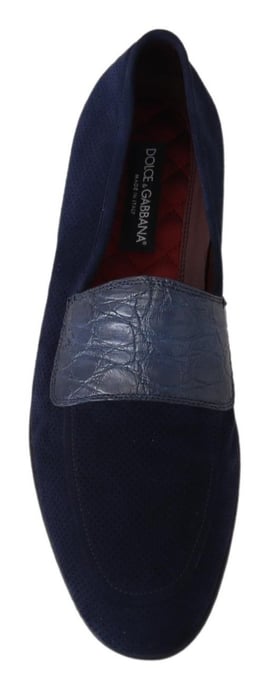 Dolce & Gabbana Blauwe Suède Caiman Loafers Slippers Schoenen - Image 3