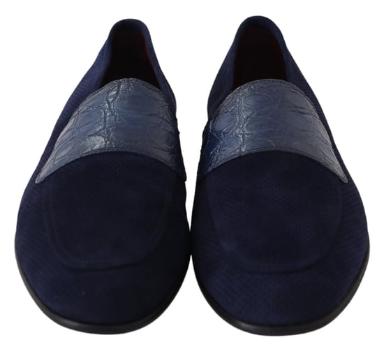 Dolce & Gabbana Blauwe Suède Caiman Loafers Slippers Schoenen - Image 4