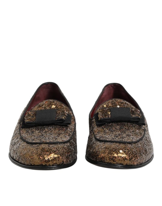 Dolce & Gabbana Guld Paljett Slips-On Loafers Herr Dress Skor - Image 3