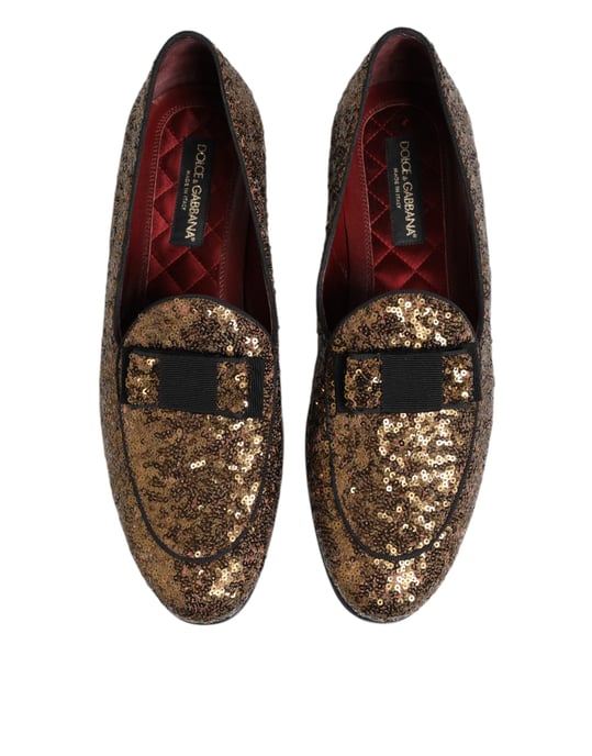 Dolce & Gabbana Guld Paljett Slips-On Loafers Herr Dress Skor - Image 4