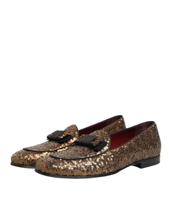 Dolce & Gabbana Guld Paljett Slips-On Loafers Herr Dress Skor - Image 5