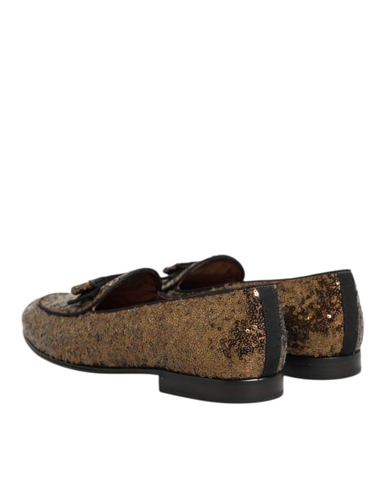 Dolce & Gabbana Guld Paljett Slips-On Loafers Herr Dress Skor - Image 6