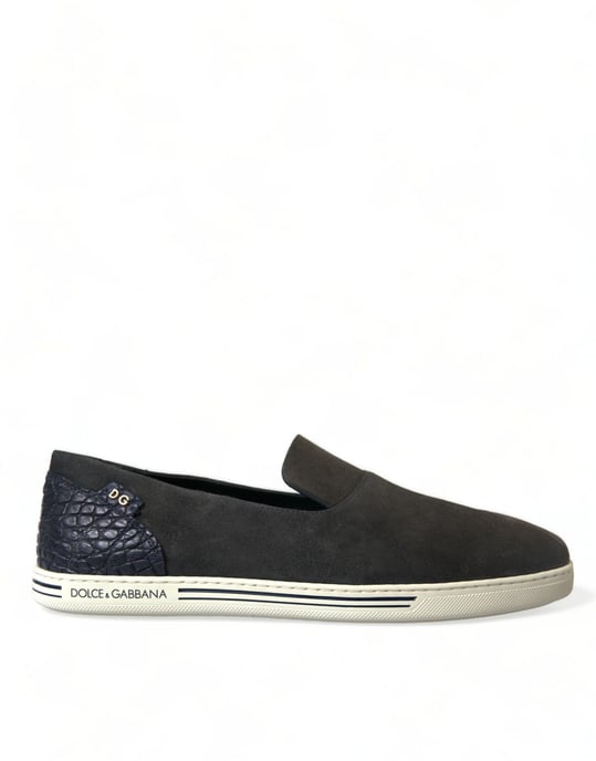 Dolce & Gabbana Blauwe Suède Caiman Heren Instappers Slippers Schoenen - Image 1