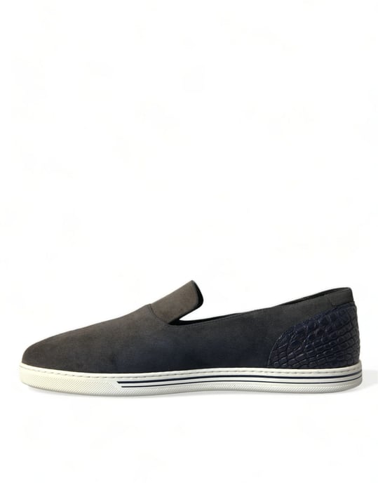 Dolce & Gabbana Blauwe Suède Caiman Heren Instappers Slippers Schoenen - Image 5