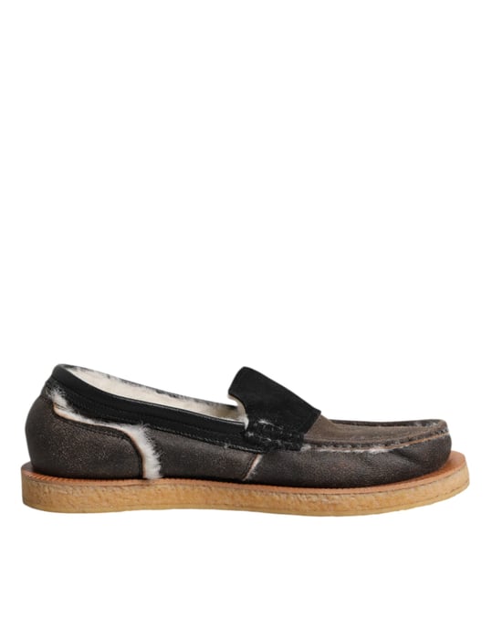 Dolce & Gabbana Bruine Witte Kalfsleren Instappers - Image 1