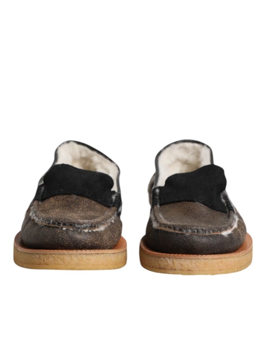 Dolce & Gabbana Bruine Witte Kalfsleren Instappers - Image 2