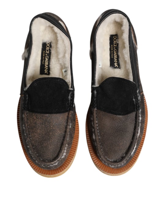 Dolce & Gabbana Bruine Witte Kalfsleren Instappers - Image 3