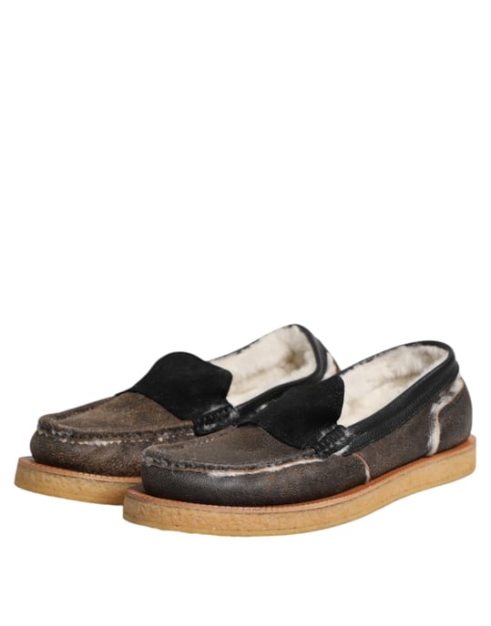 Dolce & Gabbana Bruine Witte Kalfsleren Instappers - Image 4