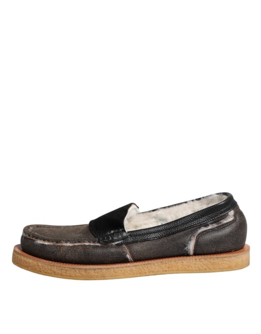 Dolce & Gabbana Bruine Witte Kalfsleren Instappers - Image 6