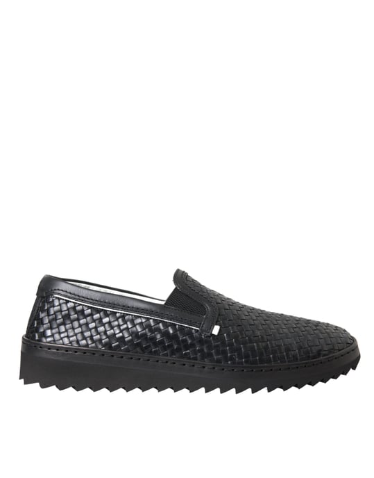 Dolce & Gabbana Zwarte Geweven Buffelleer Herenslippers - Image 1