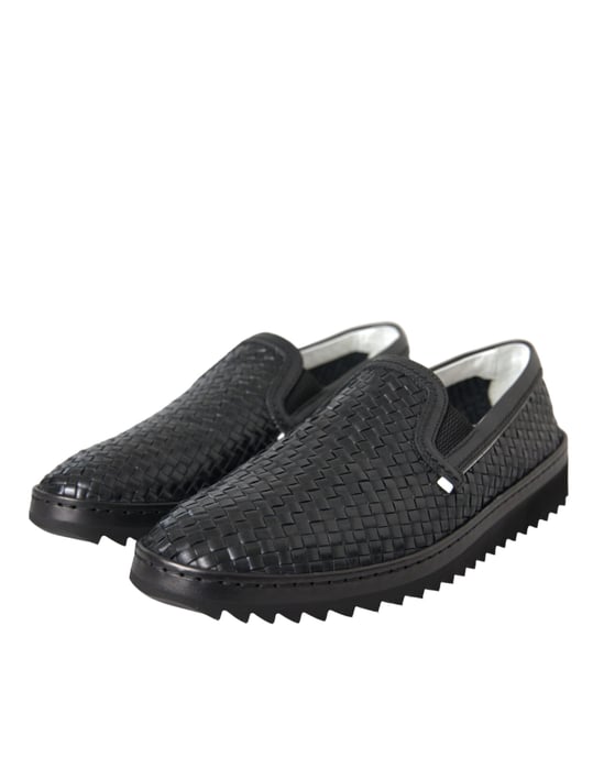 Dolce & Gabbana Zwarte Geweven Buffelleer Herenslippers - Image 3