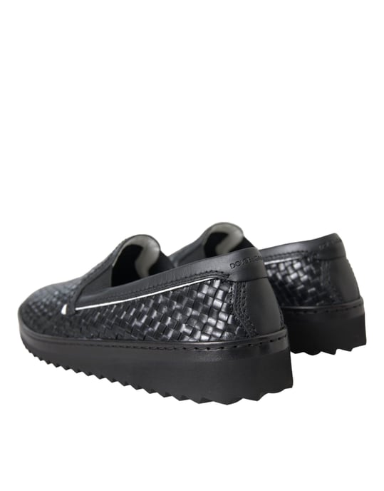 Dolce & Gabbana Zwarte Geweven Buffelleer Herenslippers - Image 4