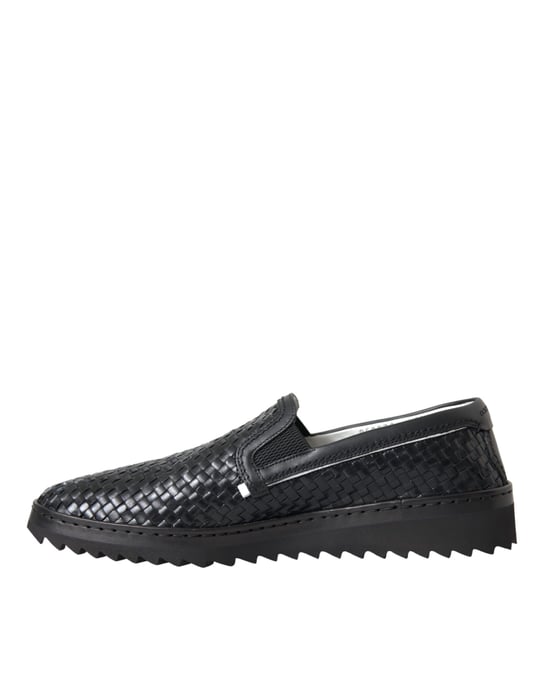 Dolce & Gabbana Zwarte Geweven Buffelleer Herenslippers - Image 5