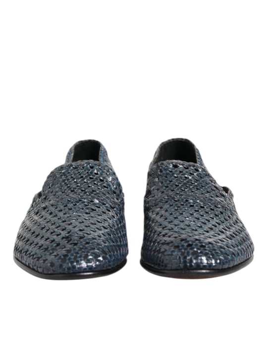 Dolce & Gabbana Blauwe Geweven Leren Instapschoenen - Image 2