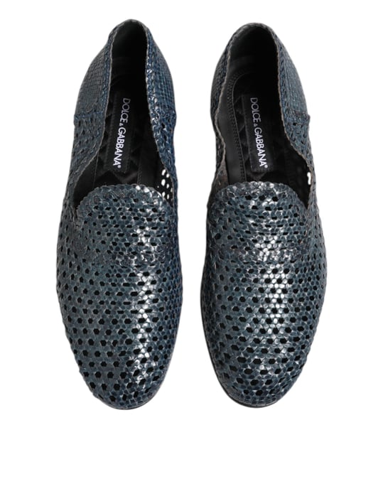 Dolce & Gabbana Blauwe Geweven Leren Instapschoenen - Image 3
