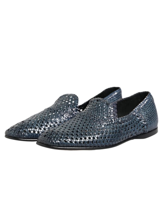 Dolce & Gabbana Blauwe Geweven Leren Instapschoenen - Image 4