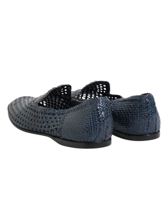Dolce & Gabbana Blauwe Geweven Leren Instapschoenen - Image 5