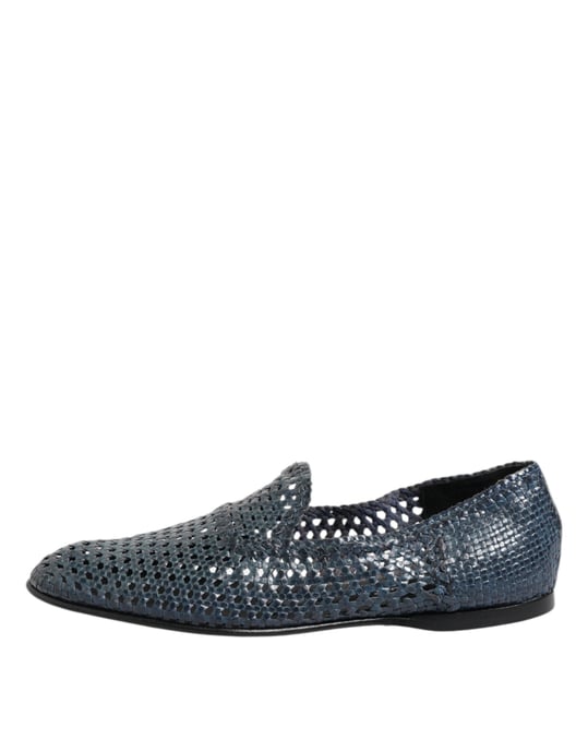 Dolce & Gabbana Blauwe Geweven Leren Instapschoenen - Image 6