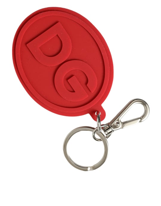 Dolce & Gabbana Röd Gummi DG-logotyp Silver Mässings Metall Nyckelring Nyckelring - Image 3