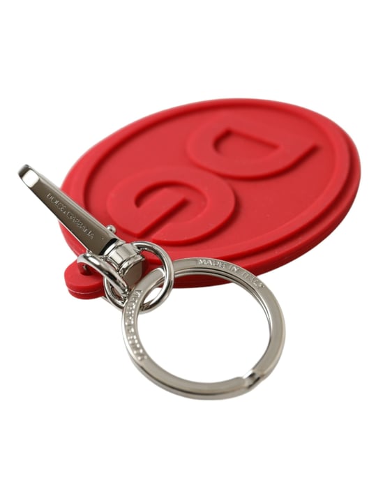 Dolce & Gabbana Röd Gummi DG-logotyp Silver Mässings Metall Nyckelring Nyckelring - Image 4