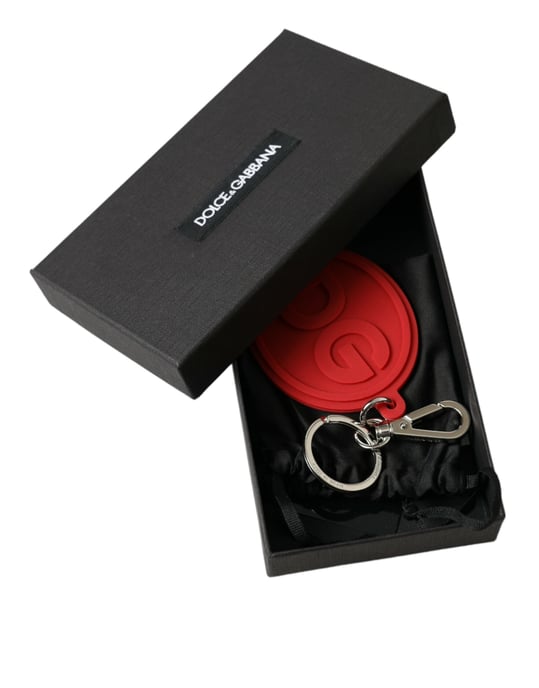 Dolce & Gabbana Röd Gummi DG-logotyp Silver Mässings Metall Nyckelring Nyckelring - Image 5